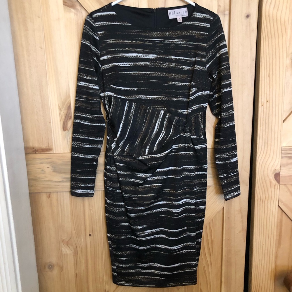 Philosophy Black Long-Sleeve Striped Sheath Dress with Metallic Accents